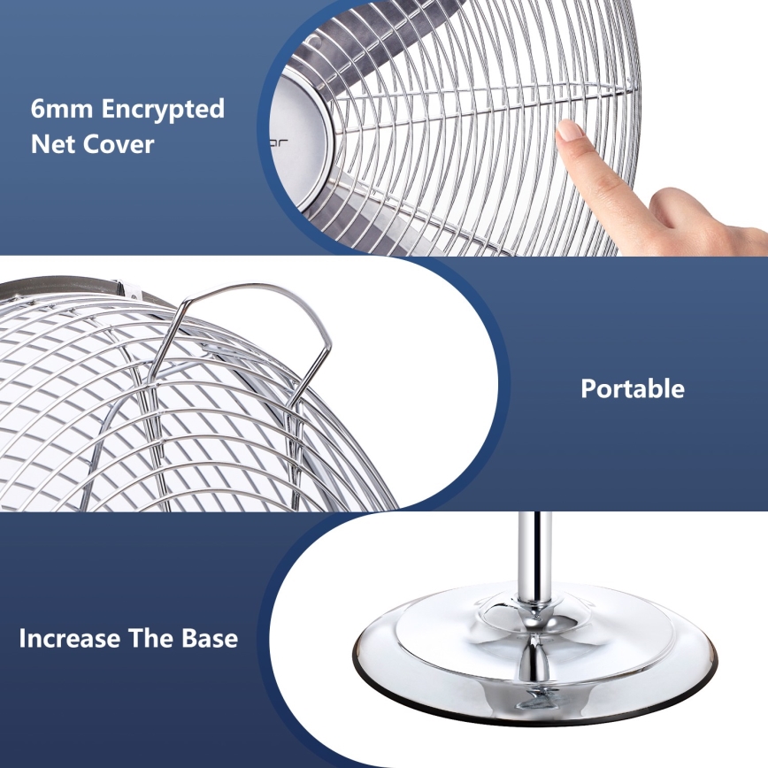Aigostar - Standventilator 50W/230V 44,8 cm glänzendes Chrom