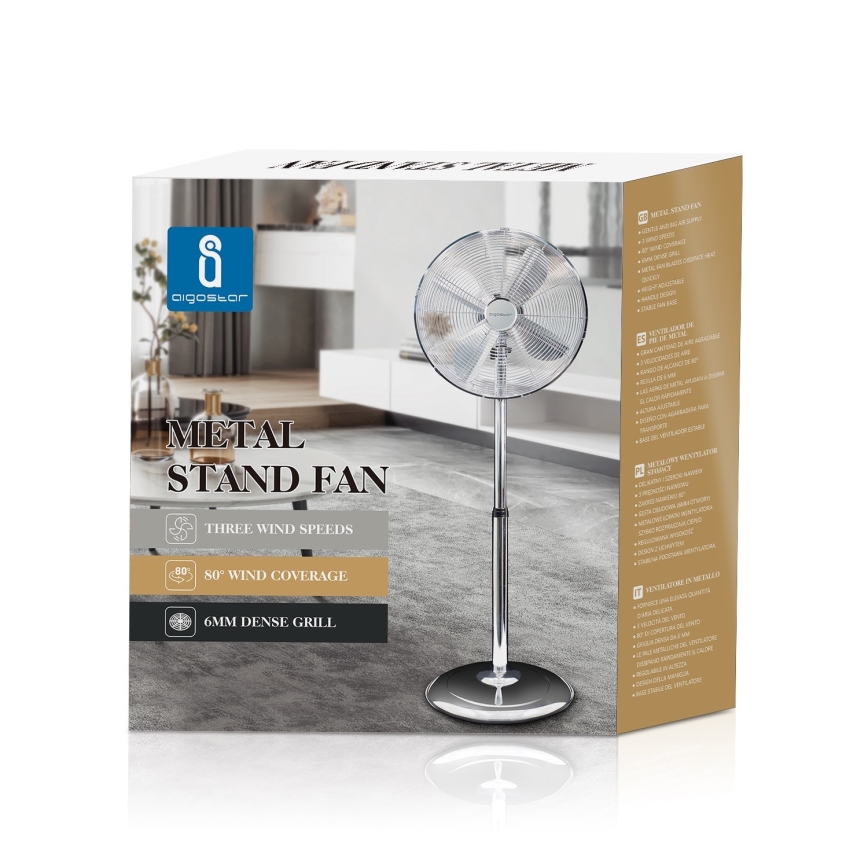 Aigostar - Standventilator 50W/230V 44,8 cm glänzendes Chrom