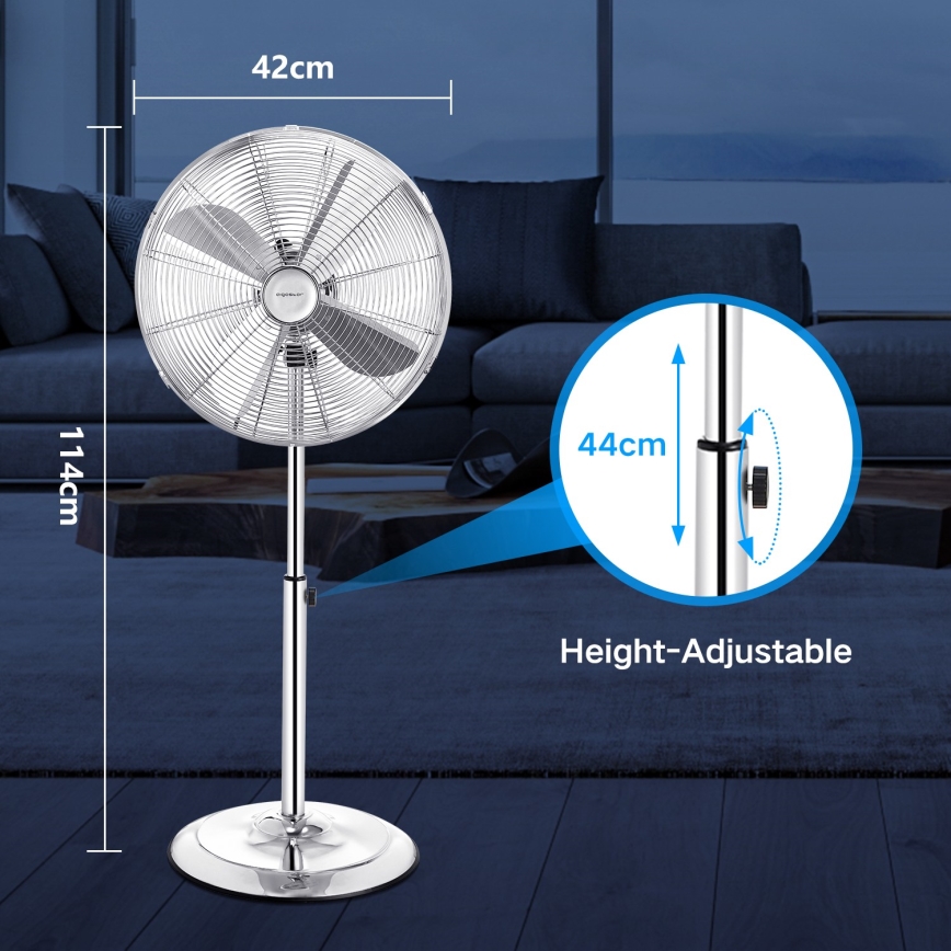 Aigostar - Standventilator 50W/230V 44,8 cm glänzendes Chrom