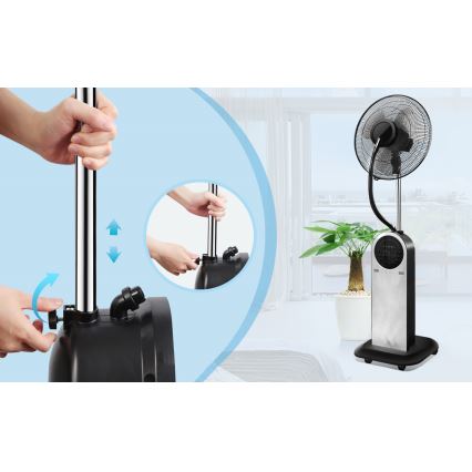 Aigostar - Standventilator mit Nebeleffekt 95W/230V schwarz/grau + Fernbedienung