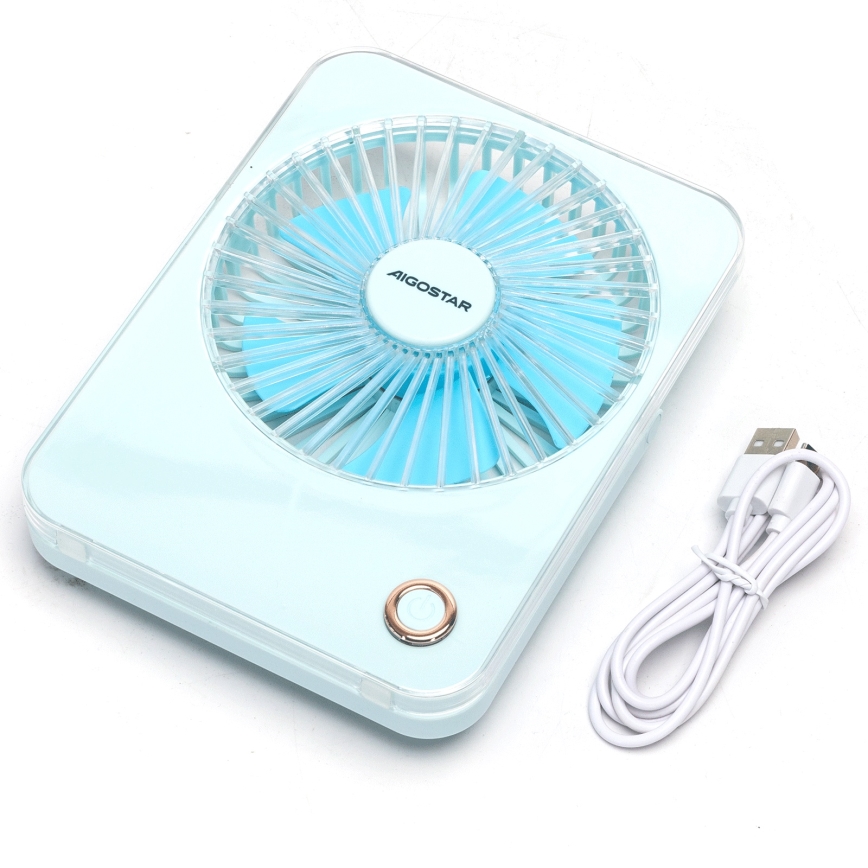 Aigostar - Tisch aufladbar Ventilator 5W/5V 3600mAh USB blau