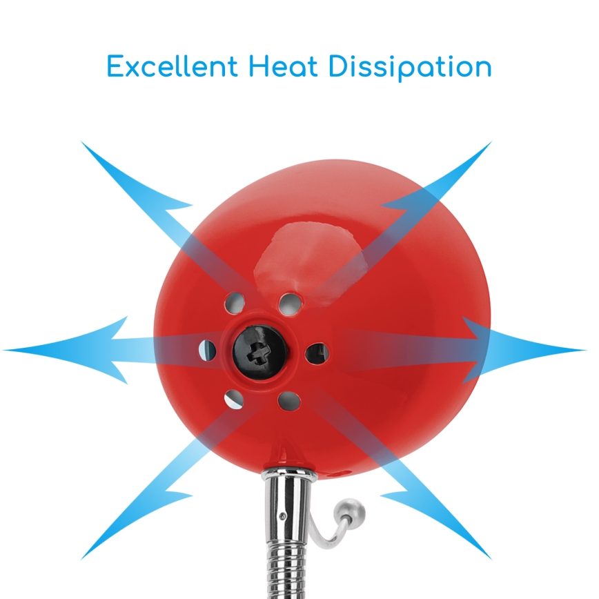 Aigostar - Tischlampe mit Clip 1xE27/11W/230V rot/glänzender Chrom