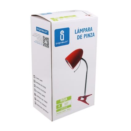 Aigostar - Tischlampe mit Clip 1xE27/11W/230V rot/glänzender Chrom