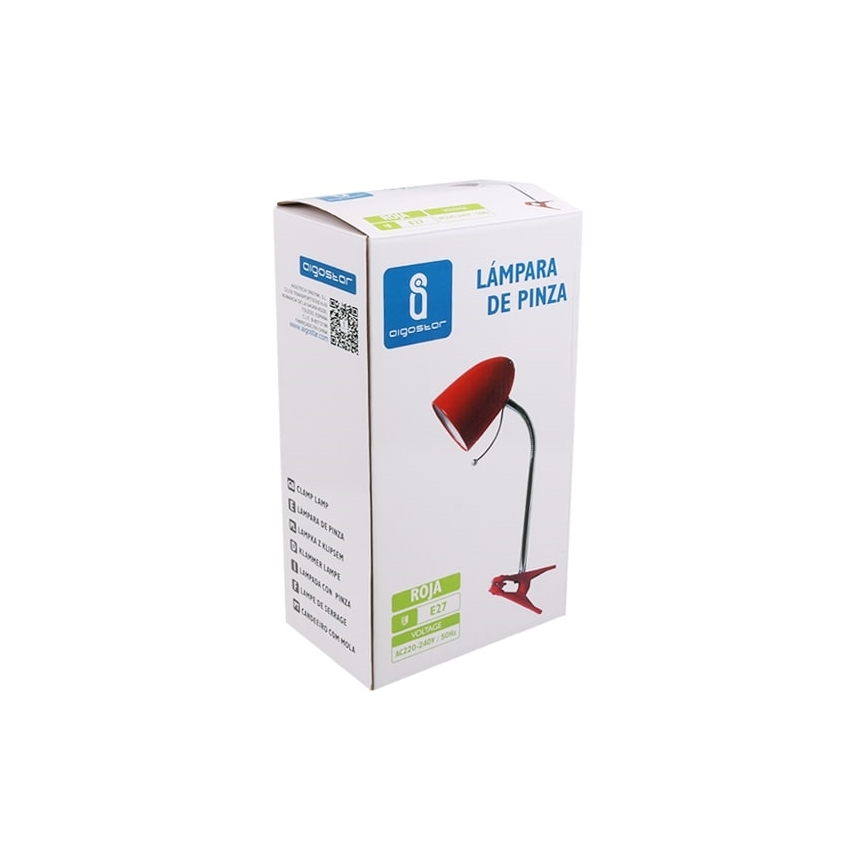 Aigostar - Tischlampe mit Clip 1xE27/11W/230V rot/glänzender Chrom