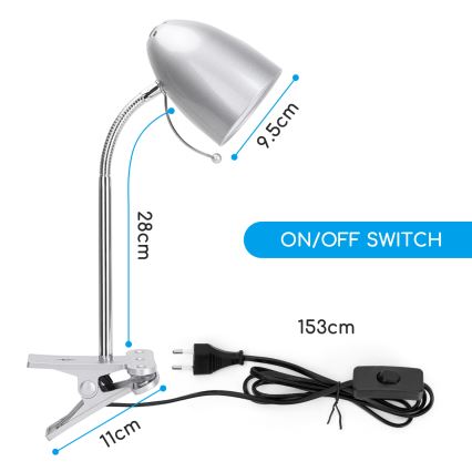 Aigostar - Tischlampe mit Clip 1xE27/11W/230V silber/glänzender Chrom