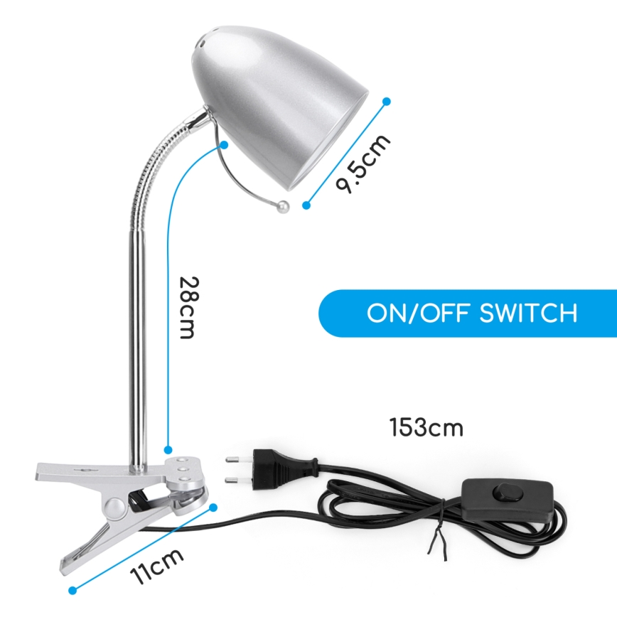 Aigostar - Tischlampe mit Clip 1xE27/11W/230V silber/glänzender Chrom