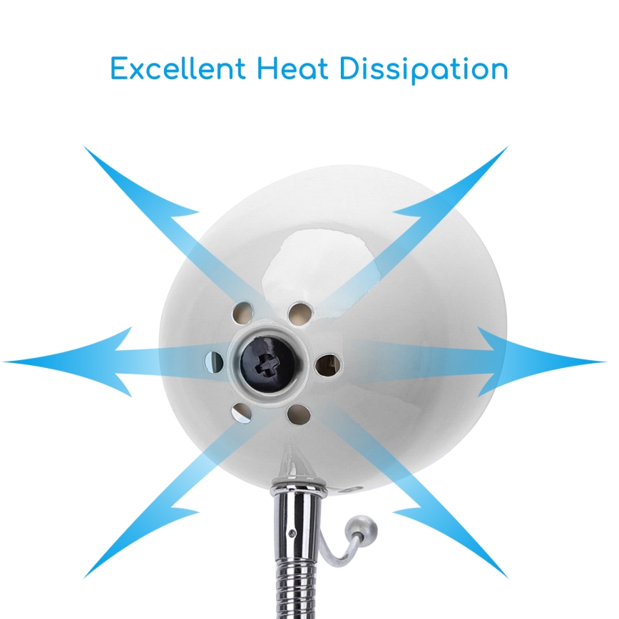 Aigostar - Tischlampe mit Clip 1xE27/11W/230V weiß/glänzender Chrom