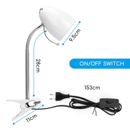 Aigostar - Tischlampe mit Clip 1xE27/11W/230V weiß/glänzender Chrom