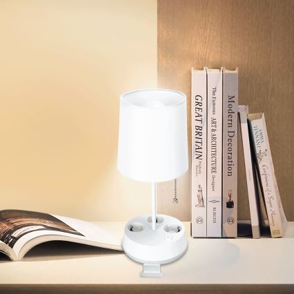 Aigostar - Tischlampe mit Steckdosen 1xE27/60W/230V weiß