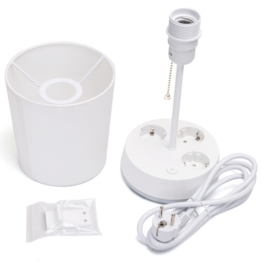 Aigostar - Tischlampe mit Steckdosen 1xE27/60W/230V weiß