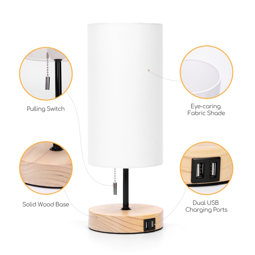 Aigostar - Tischlampe mit USB-Anschluss 1xE27/40W/230V beige