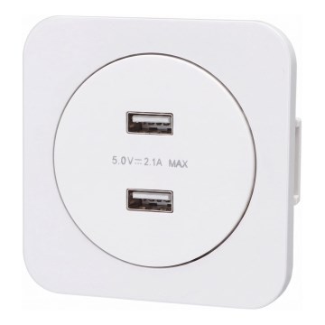 Aigostar - USB-Lade-Steckdose mit Rahmen, 2x USB-A, weiß