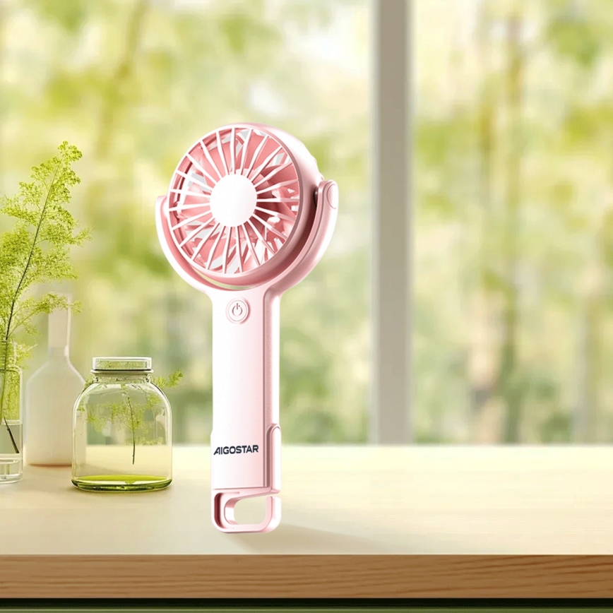 Aigostar - Tragbarer USB-Akku-Ventilator 4,5W/3,7V 1200mAh, rosa