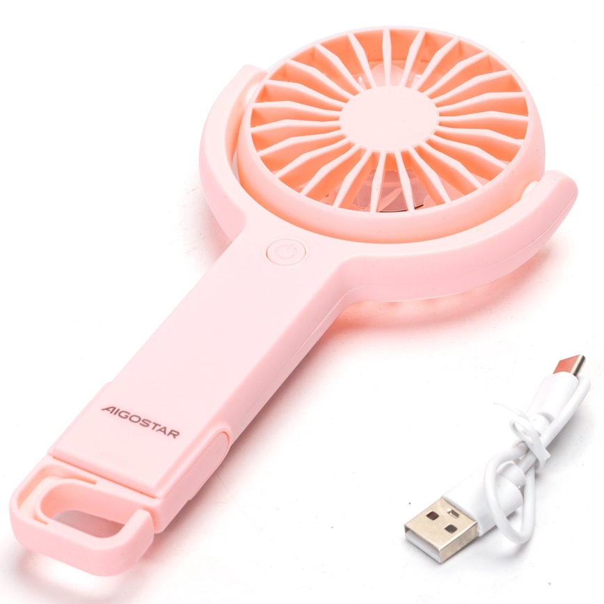 Aigostar - Tragbarer USB-Akku-Ventilator 4,5W/3,7V 1200mAh, rosa