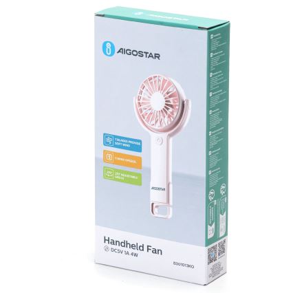 Aigostar - Tragbarer USB-Akku-Ventilator 4,5W/3,7V 1200mAh, rosa
