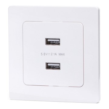Aigostar - USB-Lade‑Steckdose mit Rahmen, 2x USB‑A, weiß