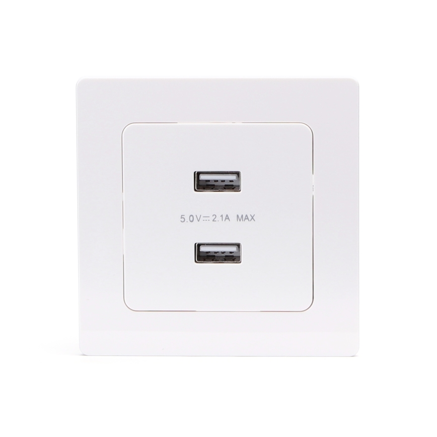 Aigostar - USB-Lade‑Steckdose mit Rahmen, 2x USB‑A, weiß
