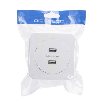Aigostar - USB-Netzsteckdose mit Rahmen, 2x USB-A, weiß