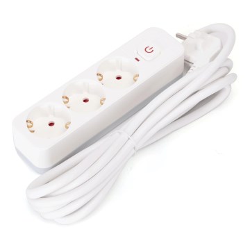 Aigostar - Verlängerungskabel mit Schalter 3-fach Typ F 3m SCHUKO weiß