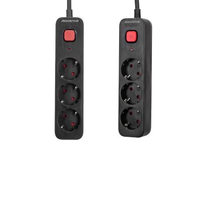 Aigostar - Verlängerungskabel mit Schalter 3Z Typ F 1,5m schwarz