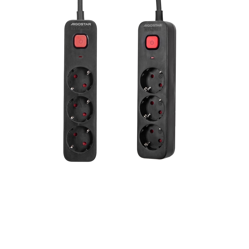 Aigostar - Verlängerungskabel mit Schalter 3Z Typ F 1,5m schwarz