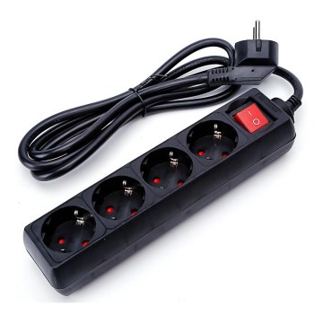 Aigostar - Verlängerungskabel mit Schalter 4-fach 1,5m SCHUKO schwarz