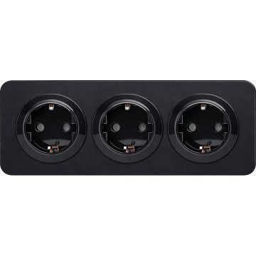 Aigostar - Wandsteckdose mit Rahmen, 3-fach SCHUKO, 250 V/16 A, schwarz