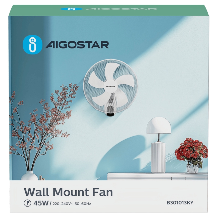 Aigostar -  Wandventilator 45W/230V weiß + Fernbedienung