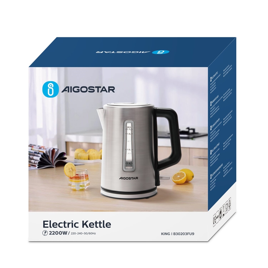 Aigostar - Wasserkocher 1,7l 2200W/230V matt Chrom