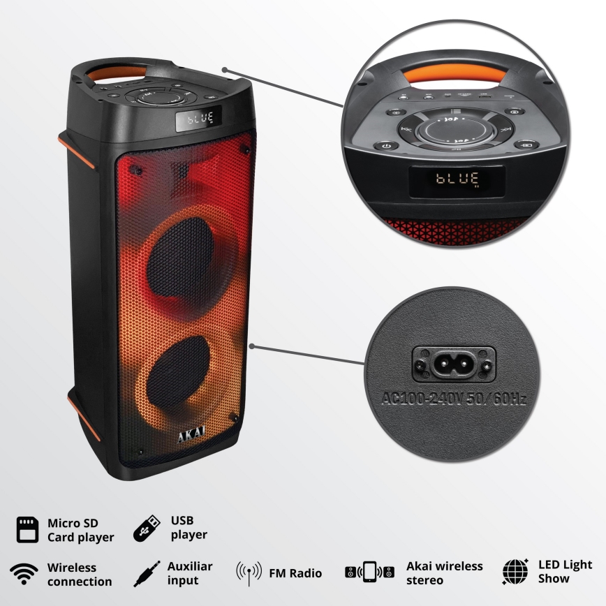 AKAI PARTY BOX 810 - Kabelloser Lautsprecher 65W/230V 5000 mAh + Fernbedienung