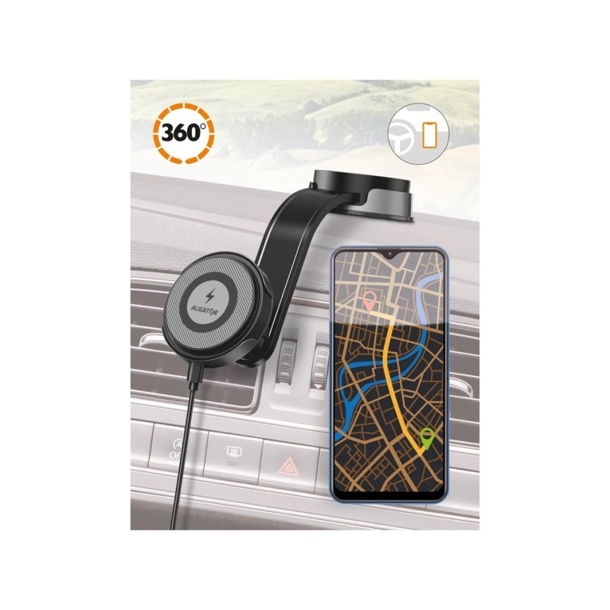 Aligator AMS07BK - Autohalterung für Smartphone mit flexiblem Arm, MagSafe, schwarz