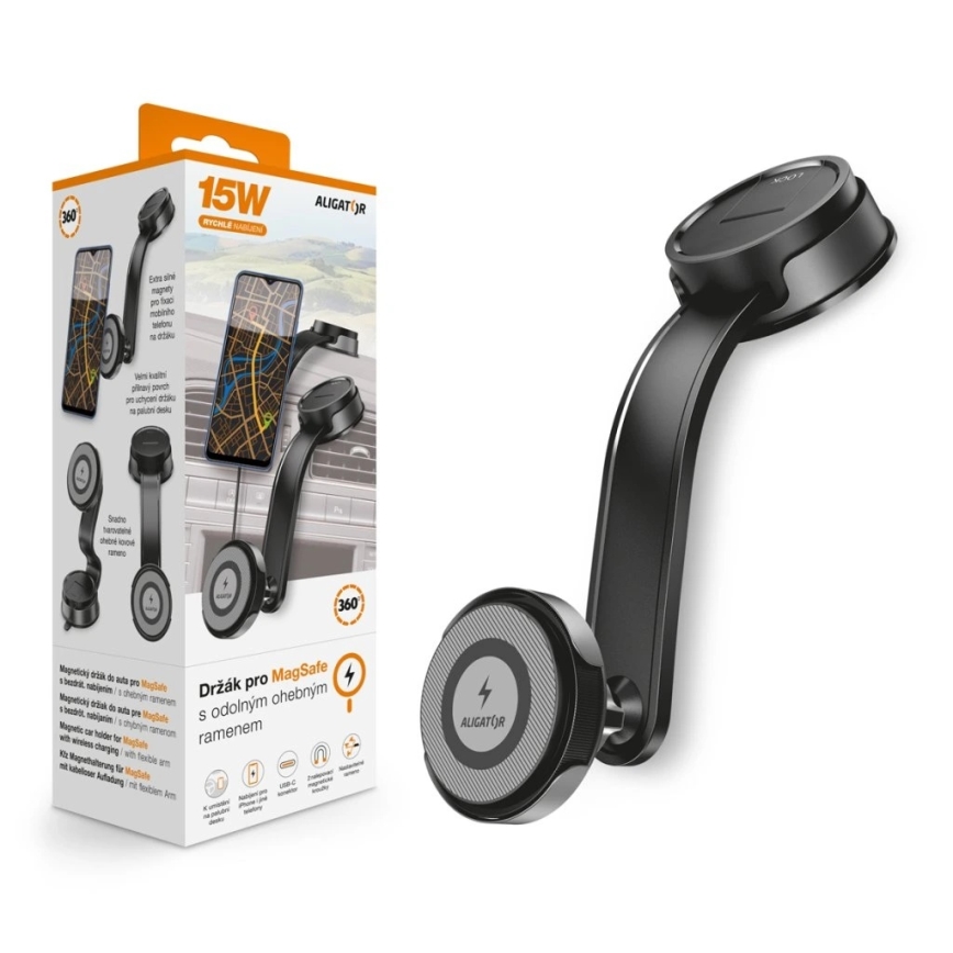 Aligator AMS07BK - Autohalterung für Smartphone mit flexiblem Arm, MagSafe, schwarz