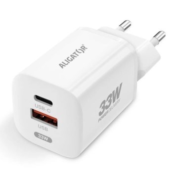 Aligator CHPD0020 - Schnellladeadapter GaN Power Delivery 33W USB-A + USB-C weiß