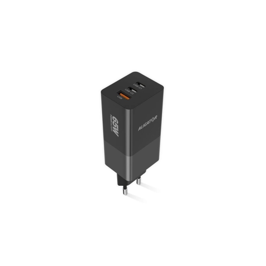 Aligator CHPD0027 - GaN-Schnellladeadapter mit Power Delivery 65W, 2x USB-C + USB-A, schwarz