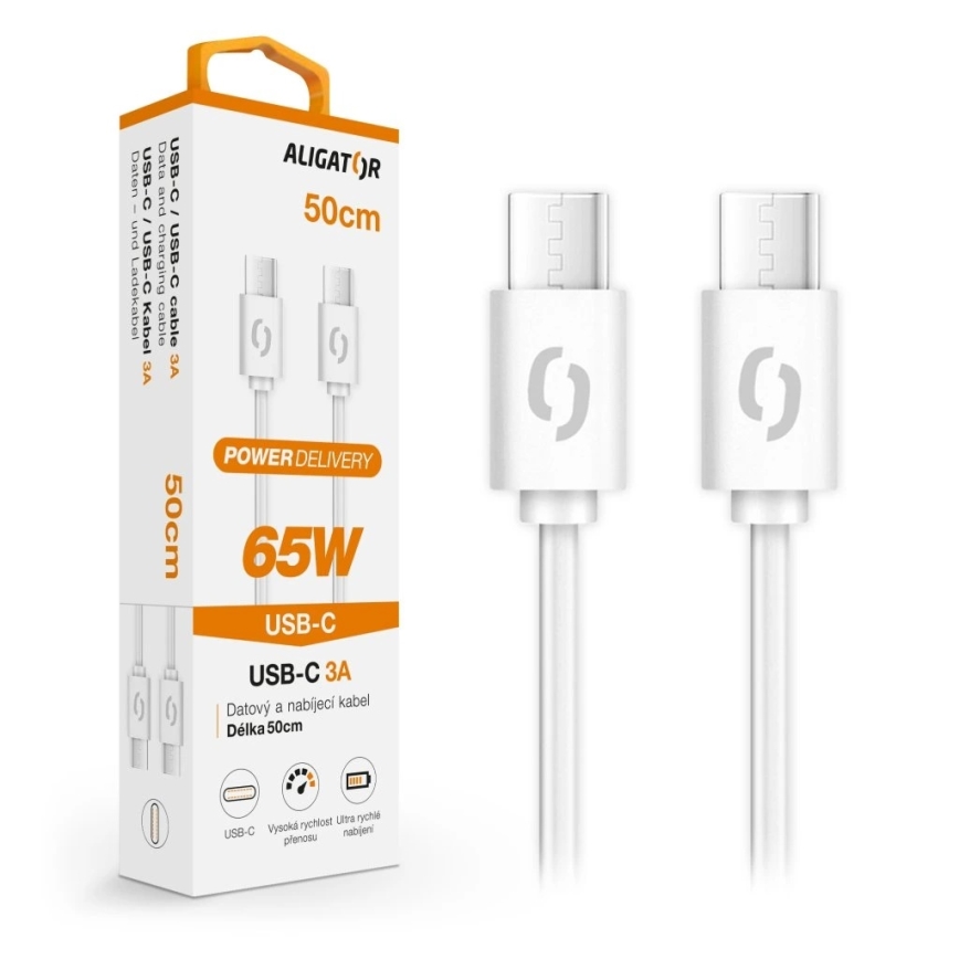 Aligator DATKP55 - USB-Kabel USB-C zu USB-C, 65 W Power Delivery, 0,5 m, weiß