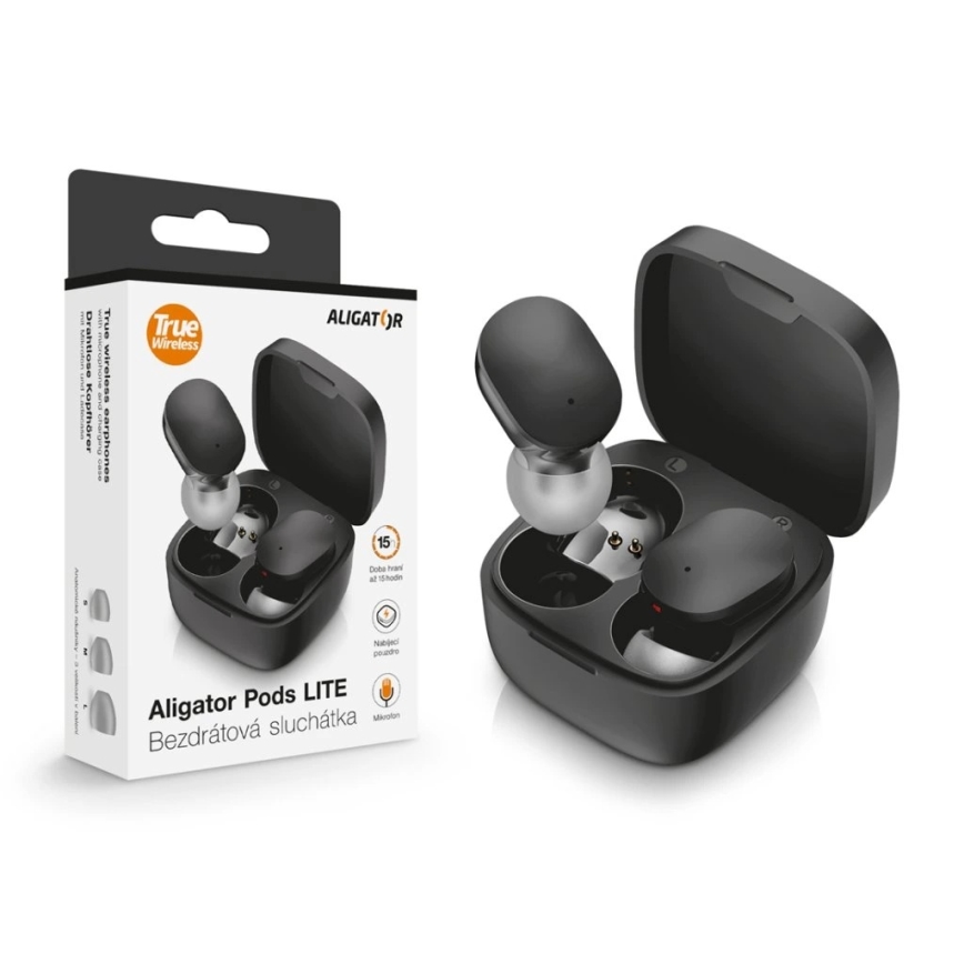 Aligator TWS05 - Kabellose In-Ear-Pods LITE 200 mAh + 2x 30 mAh IP30 schwarz