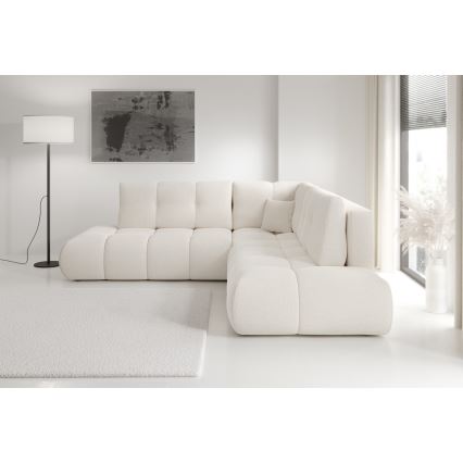 ALMADA Ecksofa mit Schlaffunktion und Stauraum, L‑Form, links, Beige