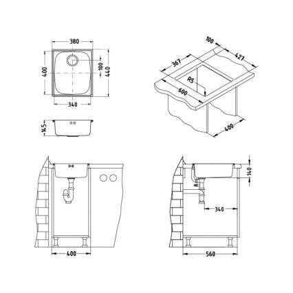 ALVEUS 1082195 - Küchenspüle BASIC 44x38 cm Edelstahl/satin, großer Ablauf
