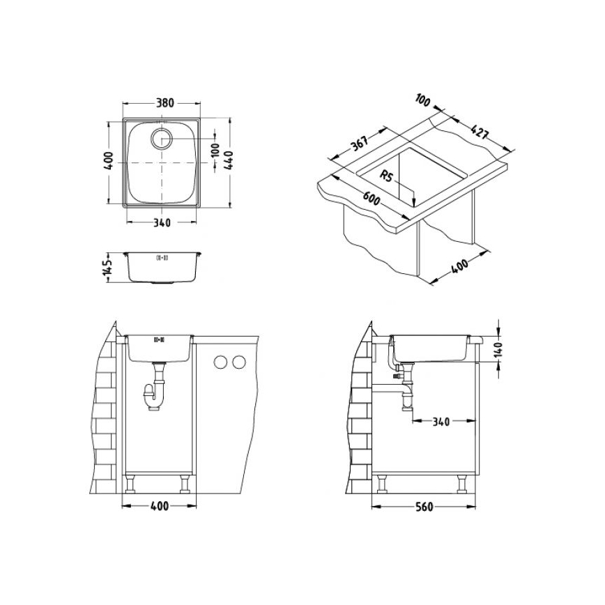 ALVEUS 1082195 - Küchenspüle BASIC 44x38 cm Edelstahl/satin, großer Ablauf