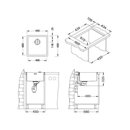 ALVEUS 1103319 - Spülbecken QUADRIX 45x45 cm monarch golden