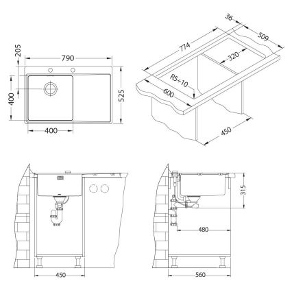 ALVEUS 1103610 - Spülbecken PURE 79x52,5 cm satin, links