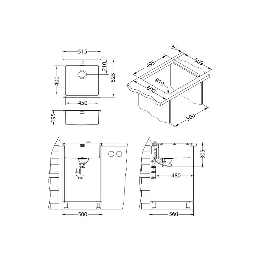 ALVEUS 1106867 - Spülbecken PURE 52,5x51,5 cm monarch golden