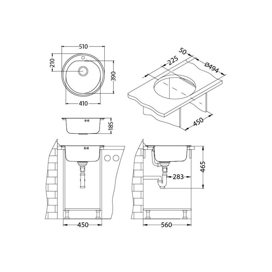 ALVEUS 1116756 - Küchenspüle FORM Ø 51 cm, Edelstahl/Satin, Tiefe 18,5 cm
