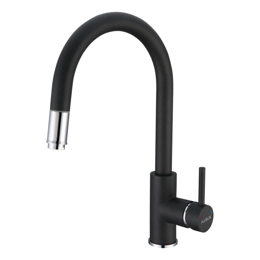 ALVEUS 1129022 - Wasserhahn/Armatur mit herausziehbarem Sprühkopf DELOS 38 cm Granit/schwarz