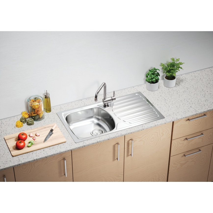 ALVEUS 1136539 - Spülbecken BASIC 78x43,5 cm matt Stahl/satin, großer Auslass