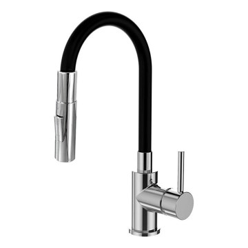 ALVEUS KI112111 - Wasserhahn/Armatur mit flexiblem Arm und Sprühfunktion BEA 47 cm Messing/glänzendes Chrom/schwarz
