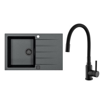 ALVEUS SETA23231 - Küchenspüle CADIT 79x50 cm + Spülarmatur mit flexiblem Auslauf MINTAS 34 cm Granit/matt schwarz