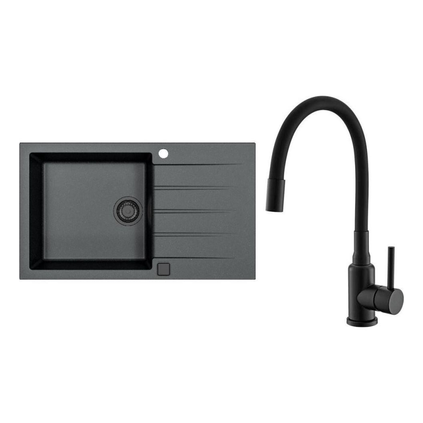 ALVEUS SETA23232 - Küchenspüle CADIT 86x50 cm + Spültischarmatur mit flexiblem Auslauf MINTAS 34 cm Granit/matt-schwarz