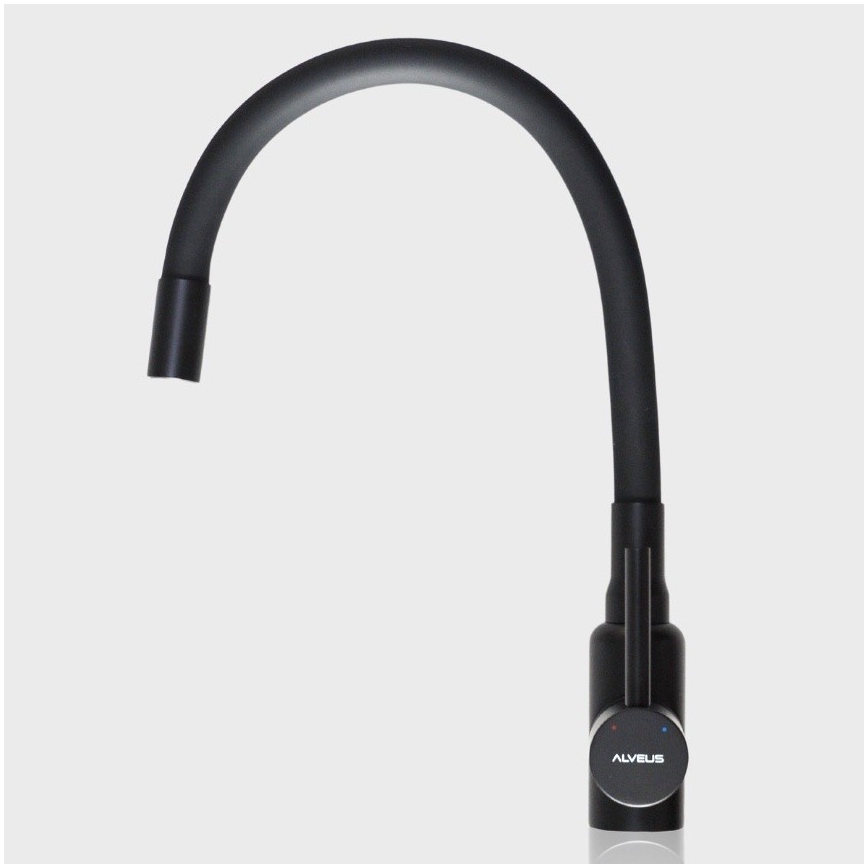 ALVEUS SETA23236 - Küchenspüle ROCK 59,5x47,5 cm + Spültischarmatur mit flexiblem Auslauf MINTAS 34 cm Granit/matt-schwarz