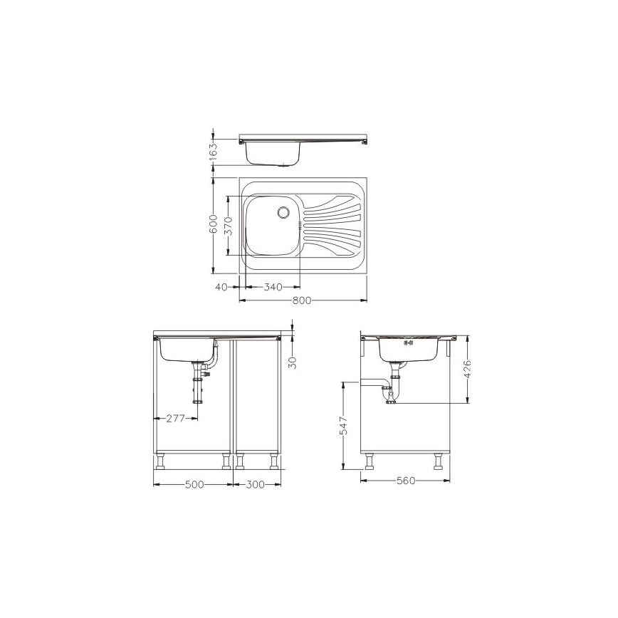ALVEUS SETA24019 - Küchenspüle CLASSIC 80x60 cm + Spültischarmatur mit flexiblem Auslauf MINTAS 34 cm gebürsteter Edelstahl/schwarz